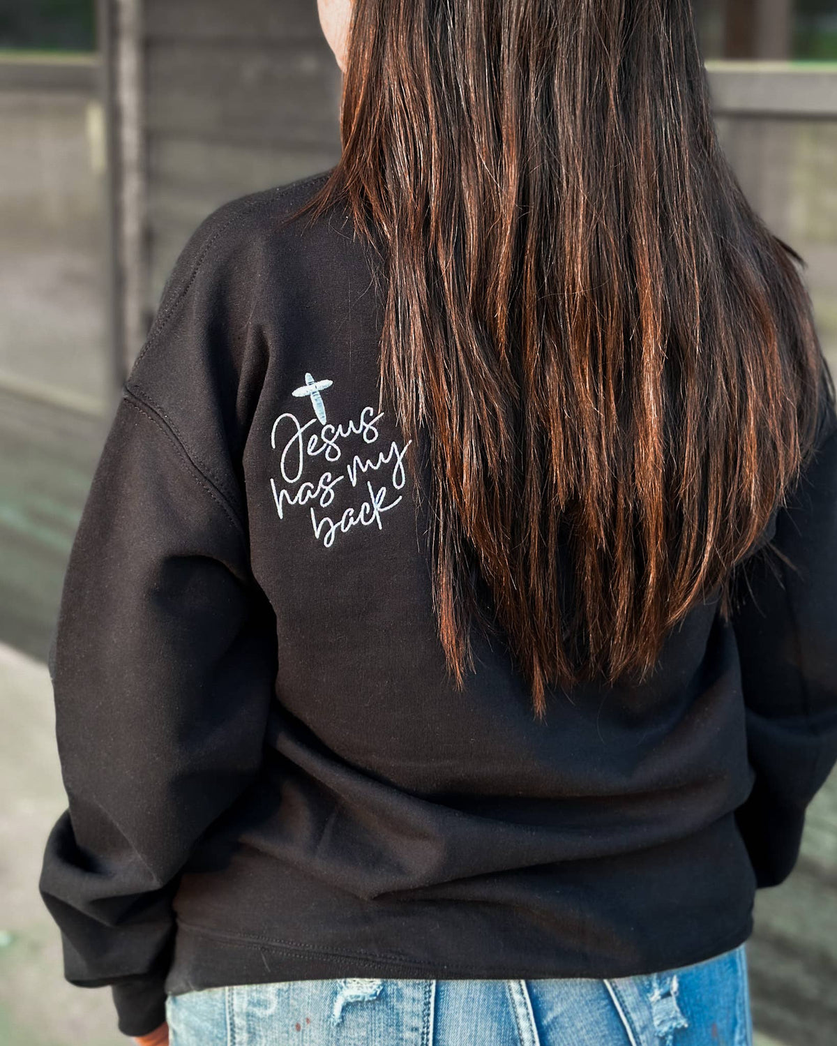 Jesus Has My Back Embroidery Sweatshirt