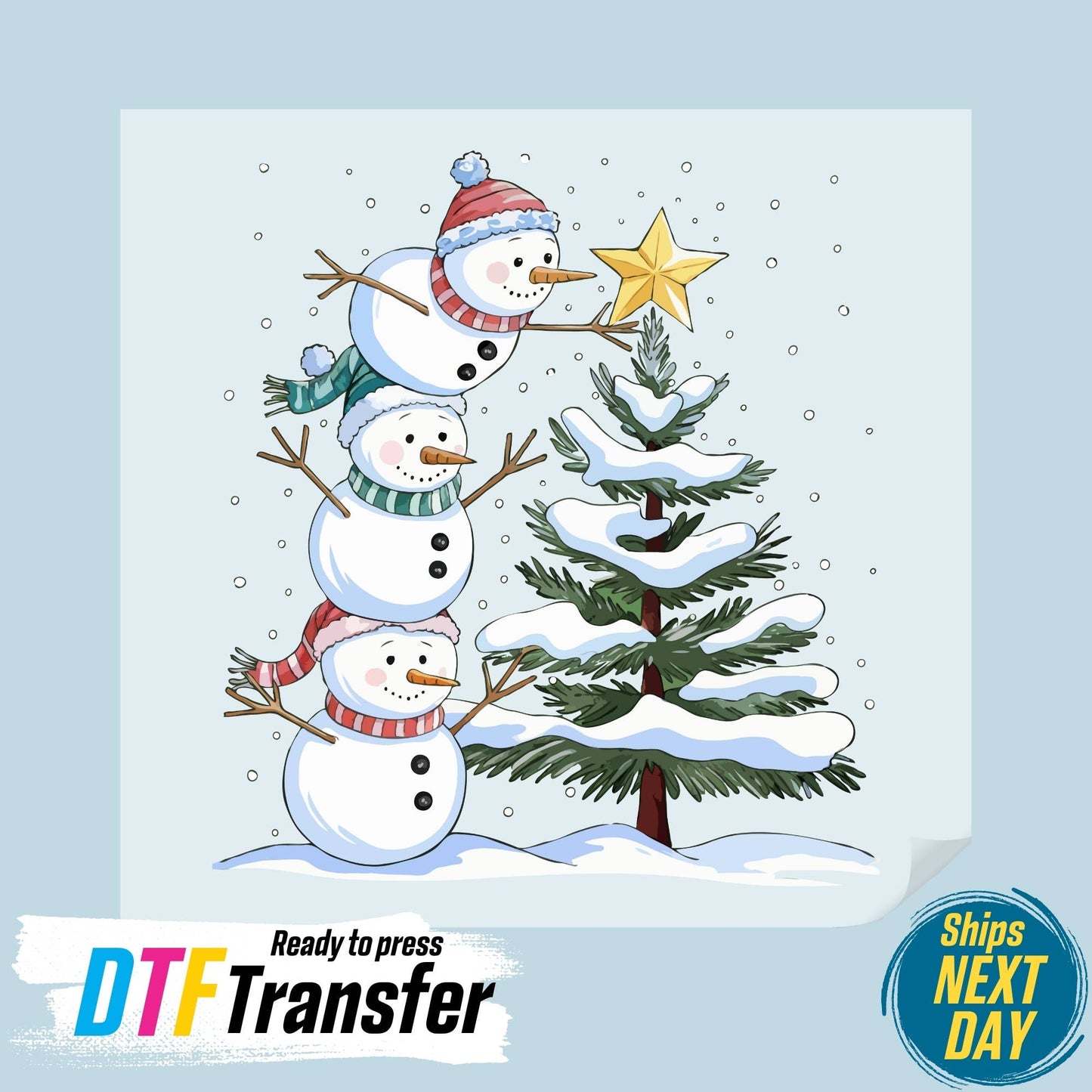Stacked Snowmen Christmas Tree Topper DTF Transfer