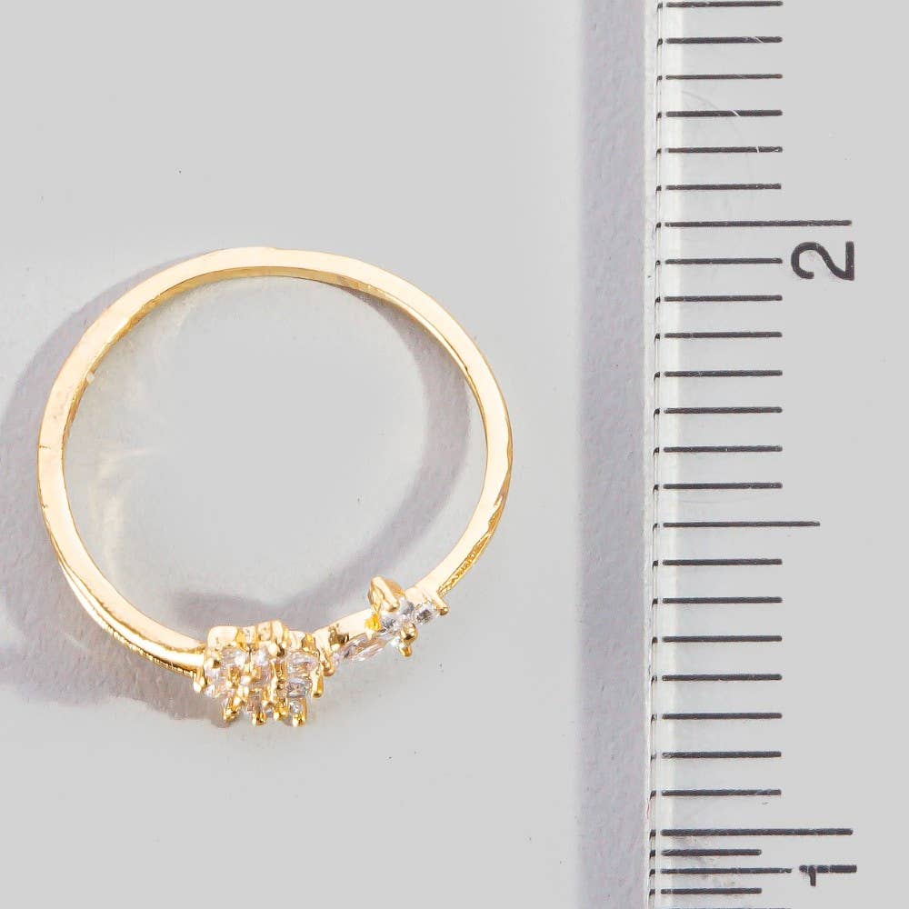 Double Cz Flower And Butterfly Open Band Ring