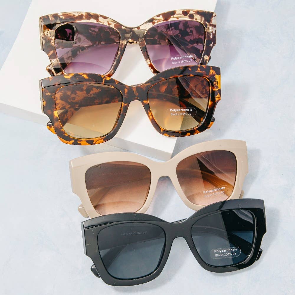 Chunky Square Cat Eye Sunglasses With Thick Frame