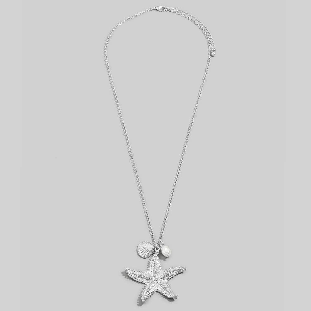 Gold Starfish Pendant Necklace With Shell & Pearl Charms