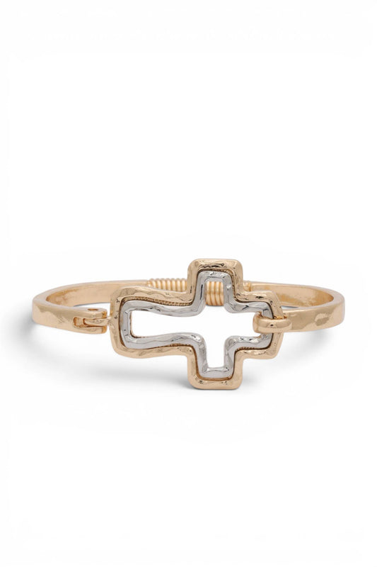 2 Tone Cross Spring Bangle