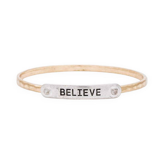 Believe Engraved 2 Tone Bangle