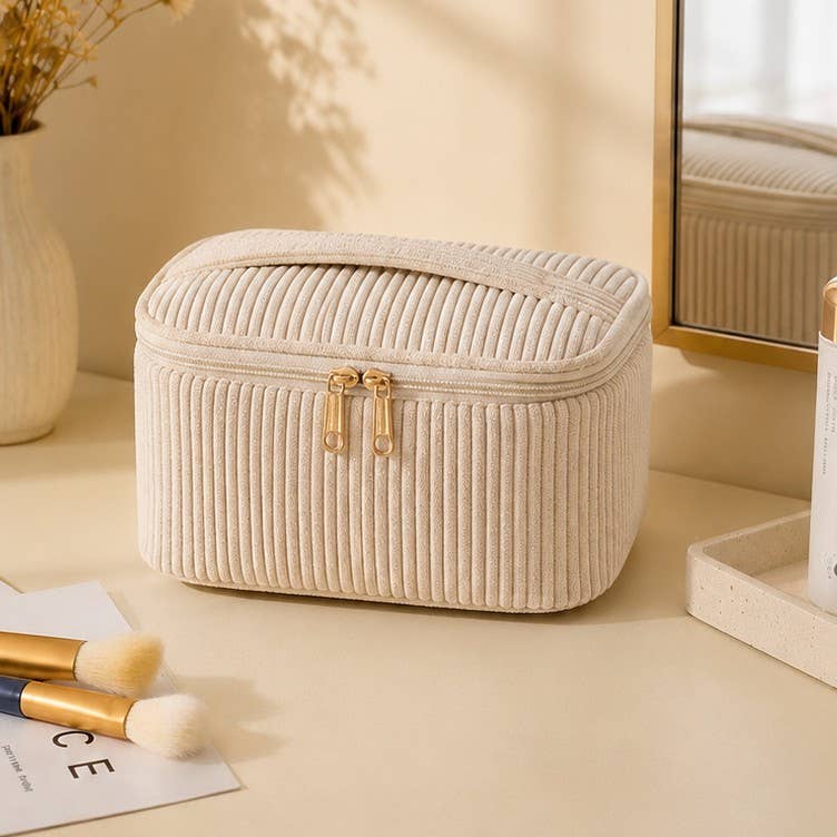 CORDUROY COSMETIC MAKEUP POUCH BAG | 40P635