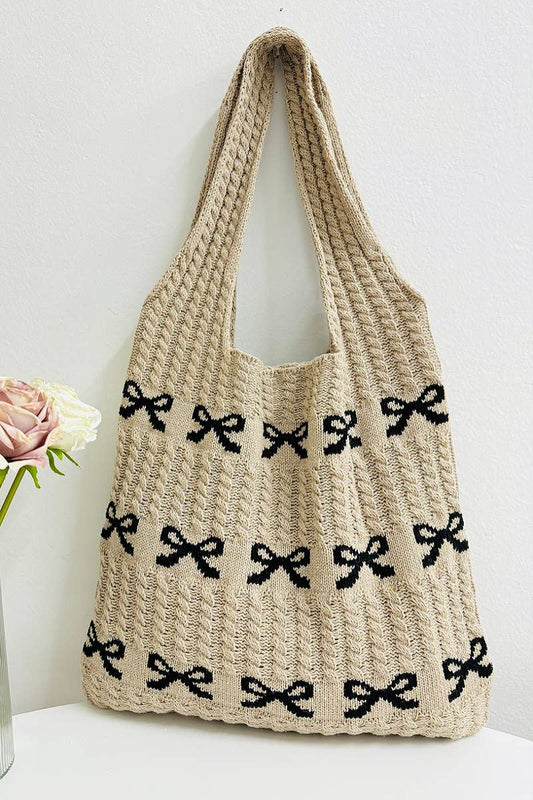 Ribbon Pattern Knitted Crochet Tote Bag