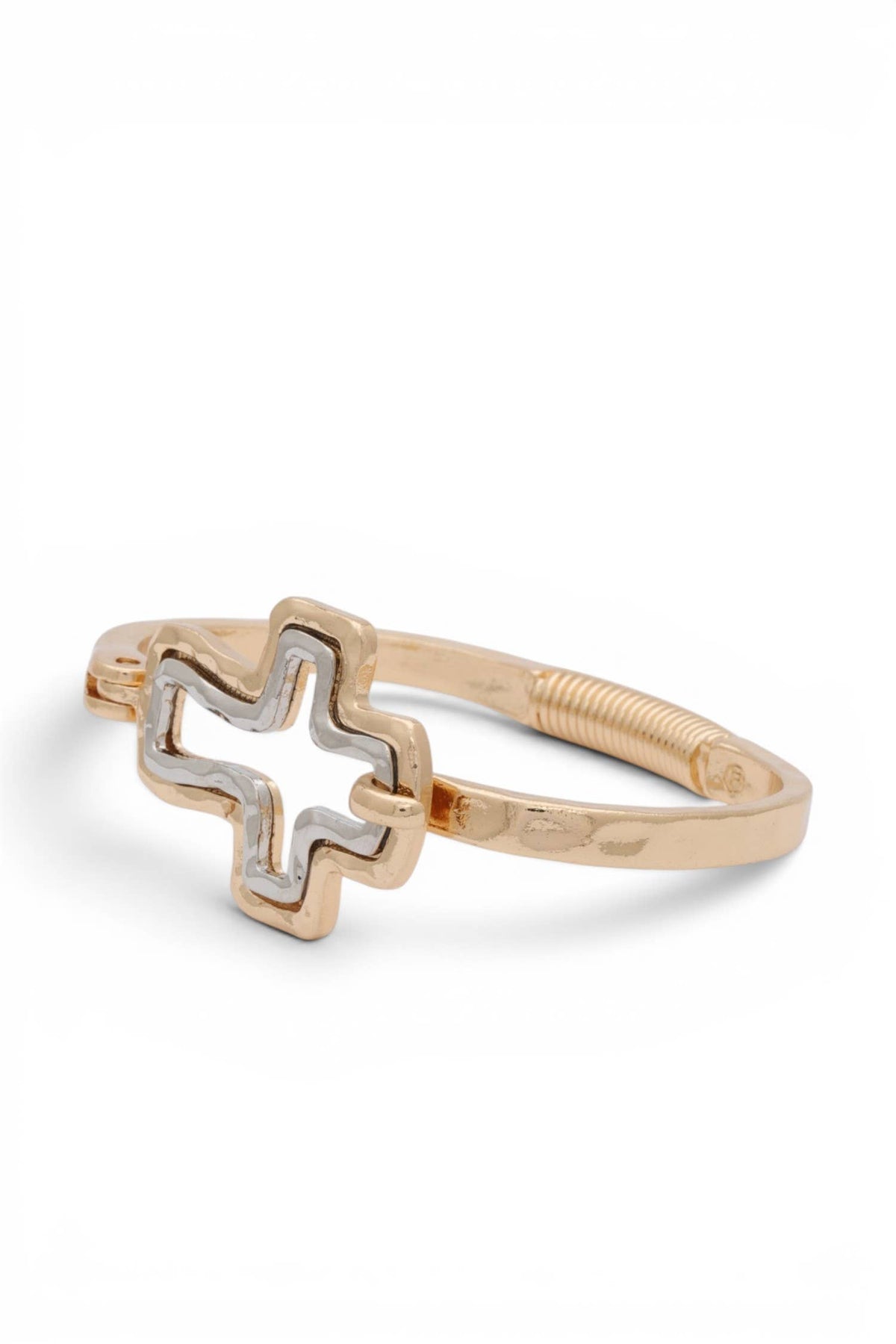 2 Tone Cross Spring Bangle