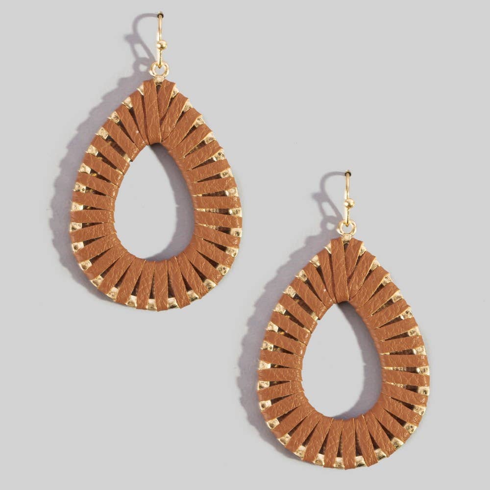 Faux Leather Wrap Teardrop Dangle Earrings