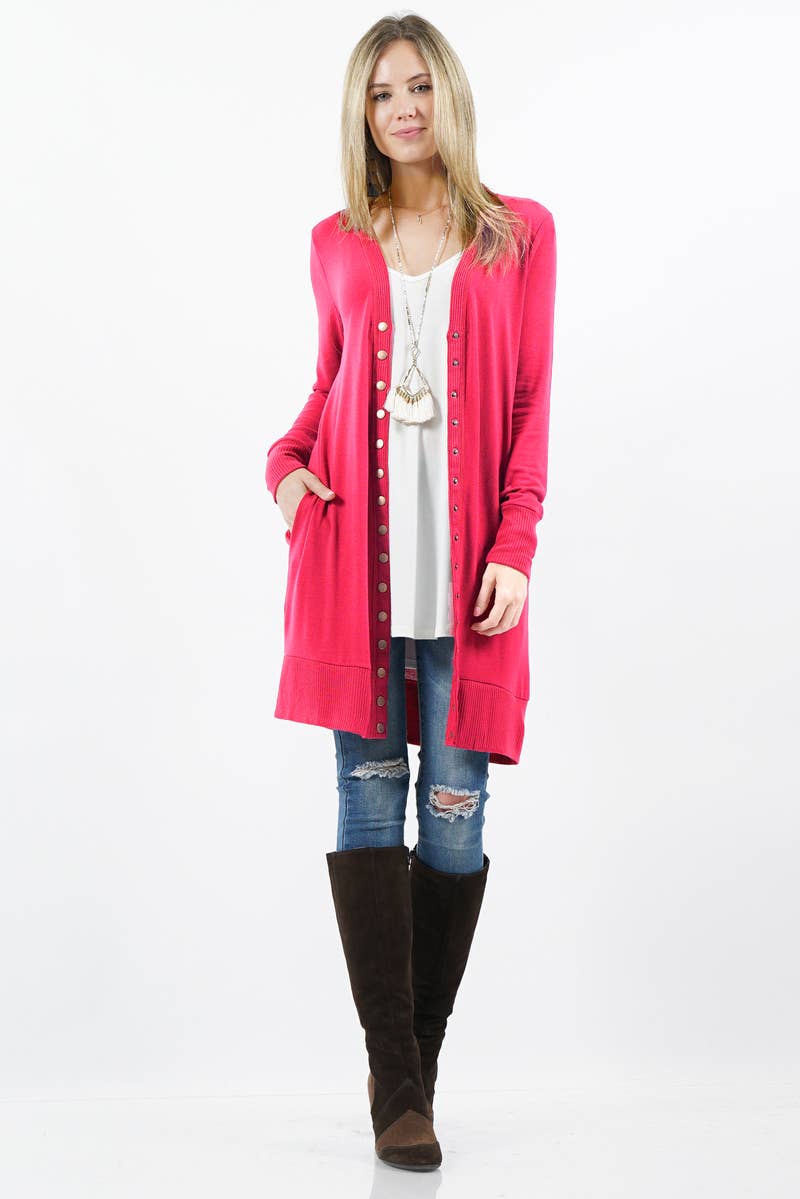 ._ SI-15139 Thigh Length Snap Button Cardigan