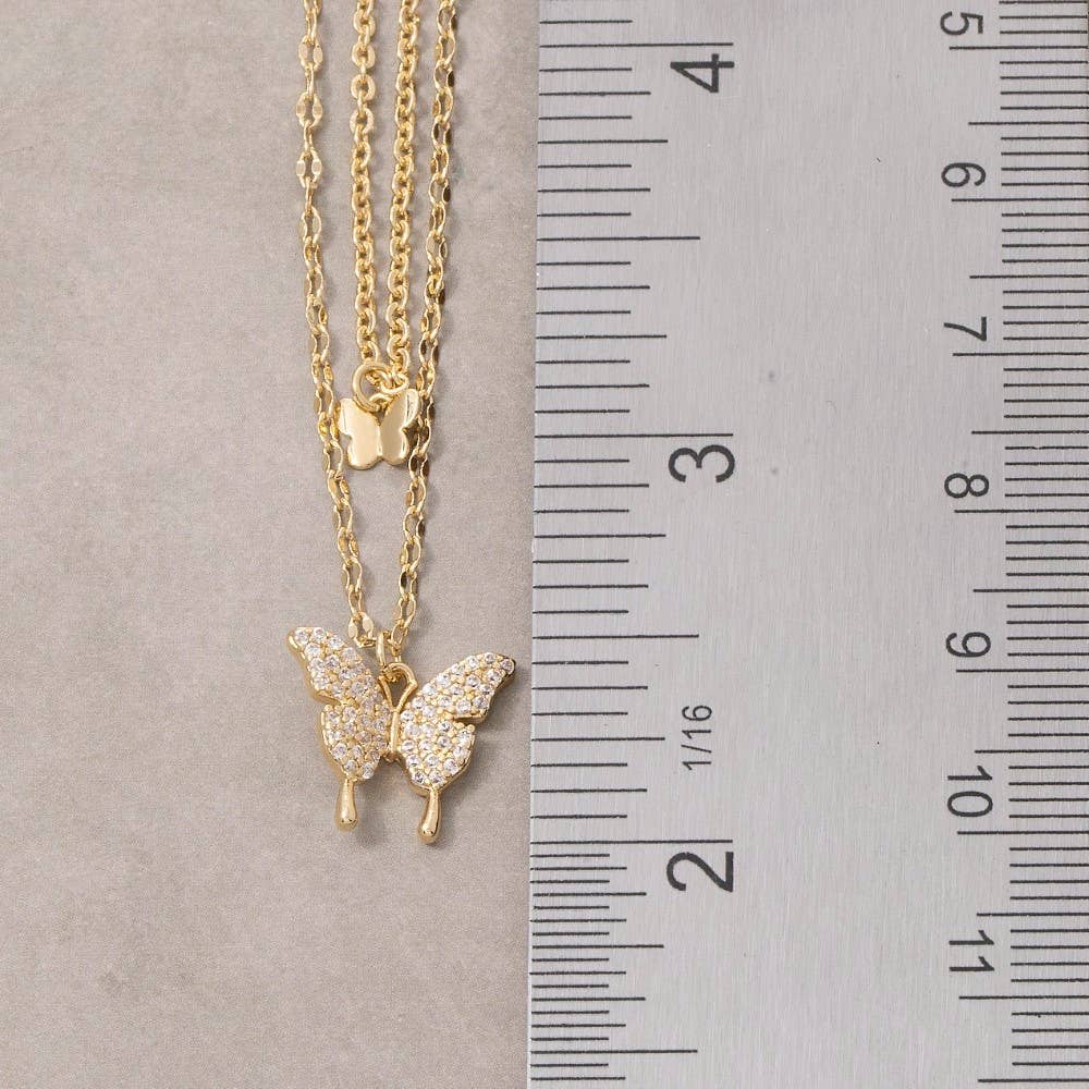 14K Gold Dipped Cz Butterfly Layered Necklace