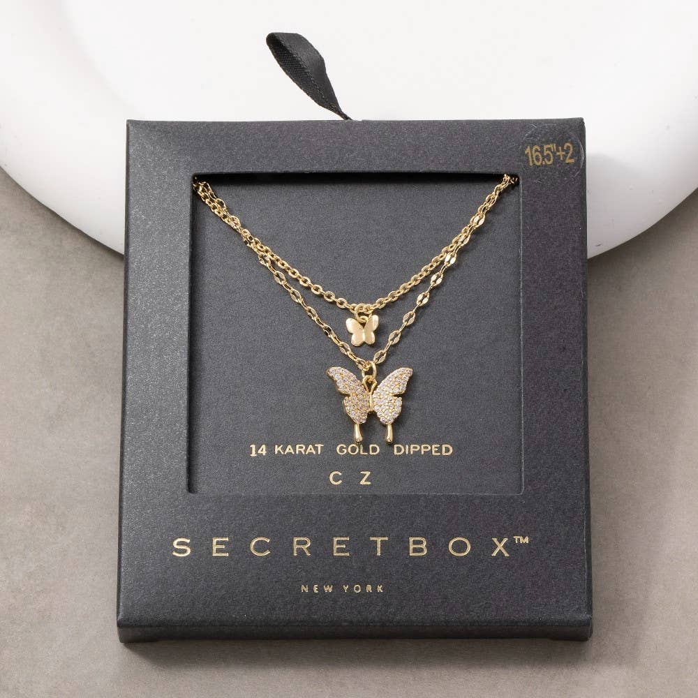 14K Gold Dipped Cz Butterfly Layered Necklace