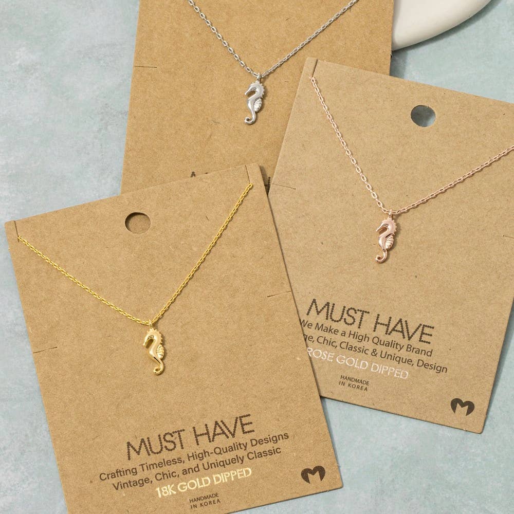 Gold Dipped Sea Horse Pendant Necklace