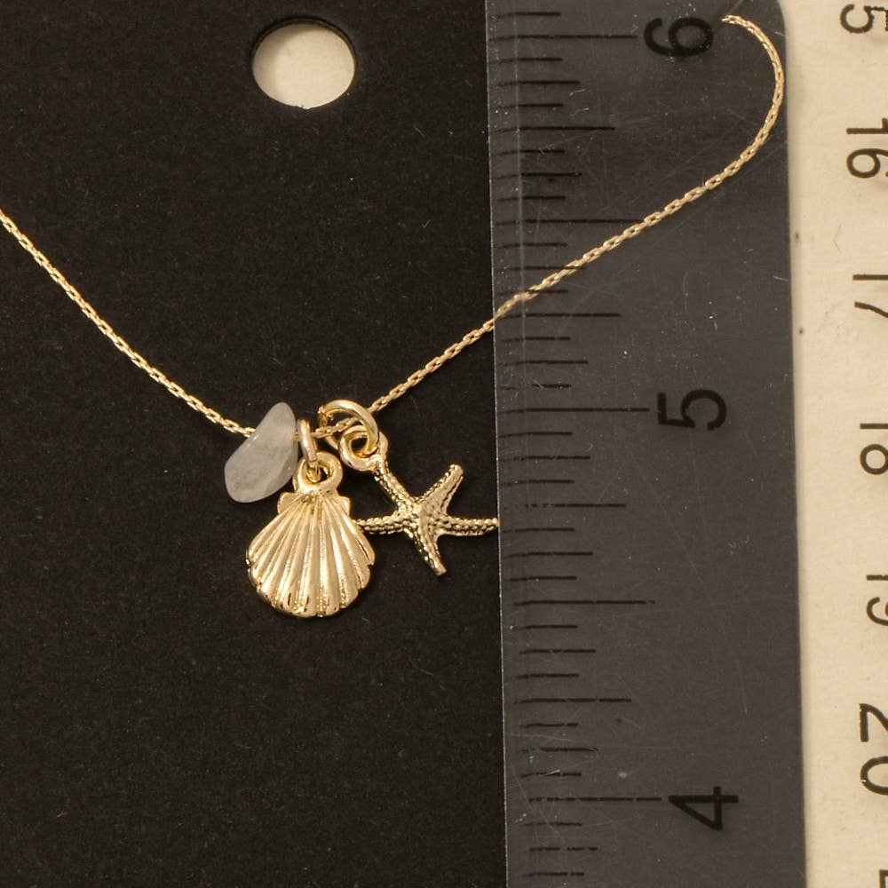 Sea Life And Stone Charm Dainty Chain Necklace