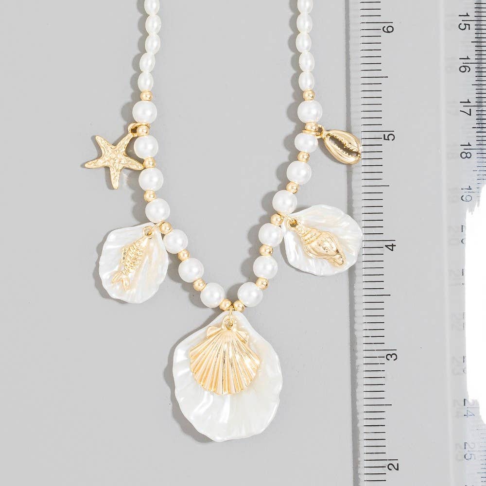 Pearl Shell Starfish Charms Pendant Necklace