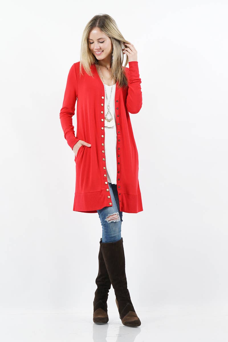 ._ SI-15139 Thigh Length Snap Button Cardigan