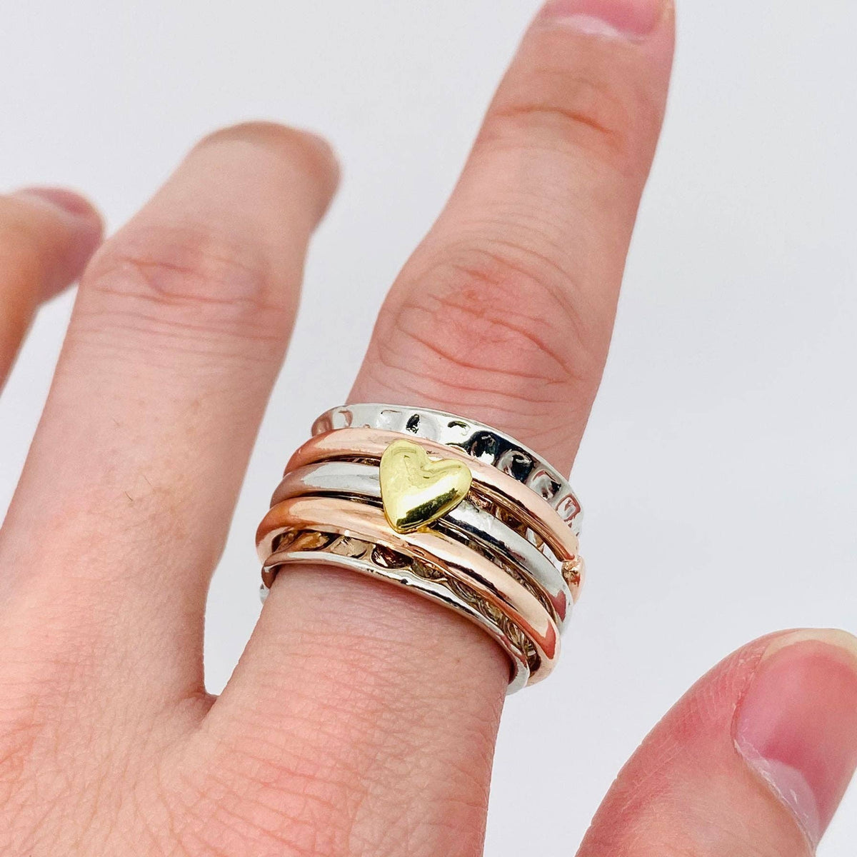 Heart-shaped Charm Rings | 3 Layers of Rotatable Loop