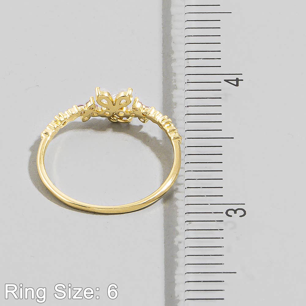 Gold Dipped Cz Butterfly Charm Drop Ring