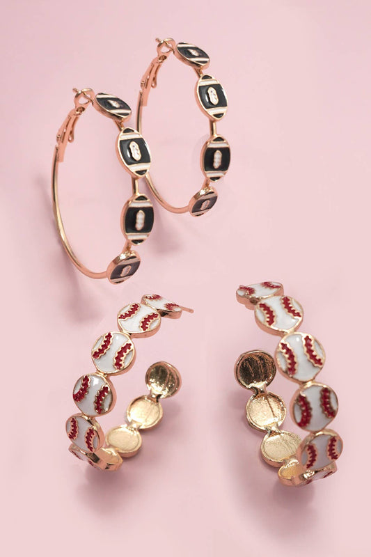 Gameday Football Baseball Hoop Earrings | 40E501