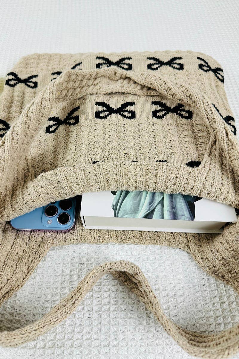 Ribbon Pattern Knitted Crochet Tote Bag