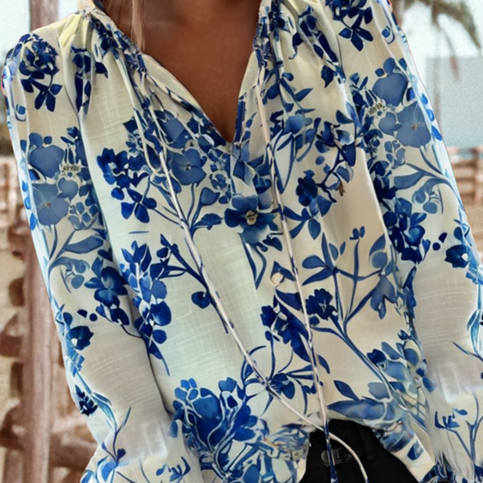 Floral lace-up blouse