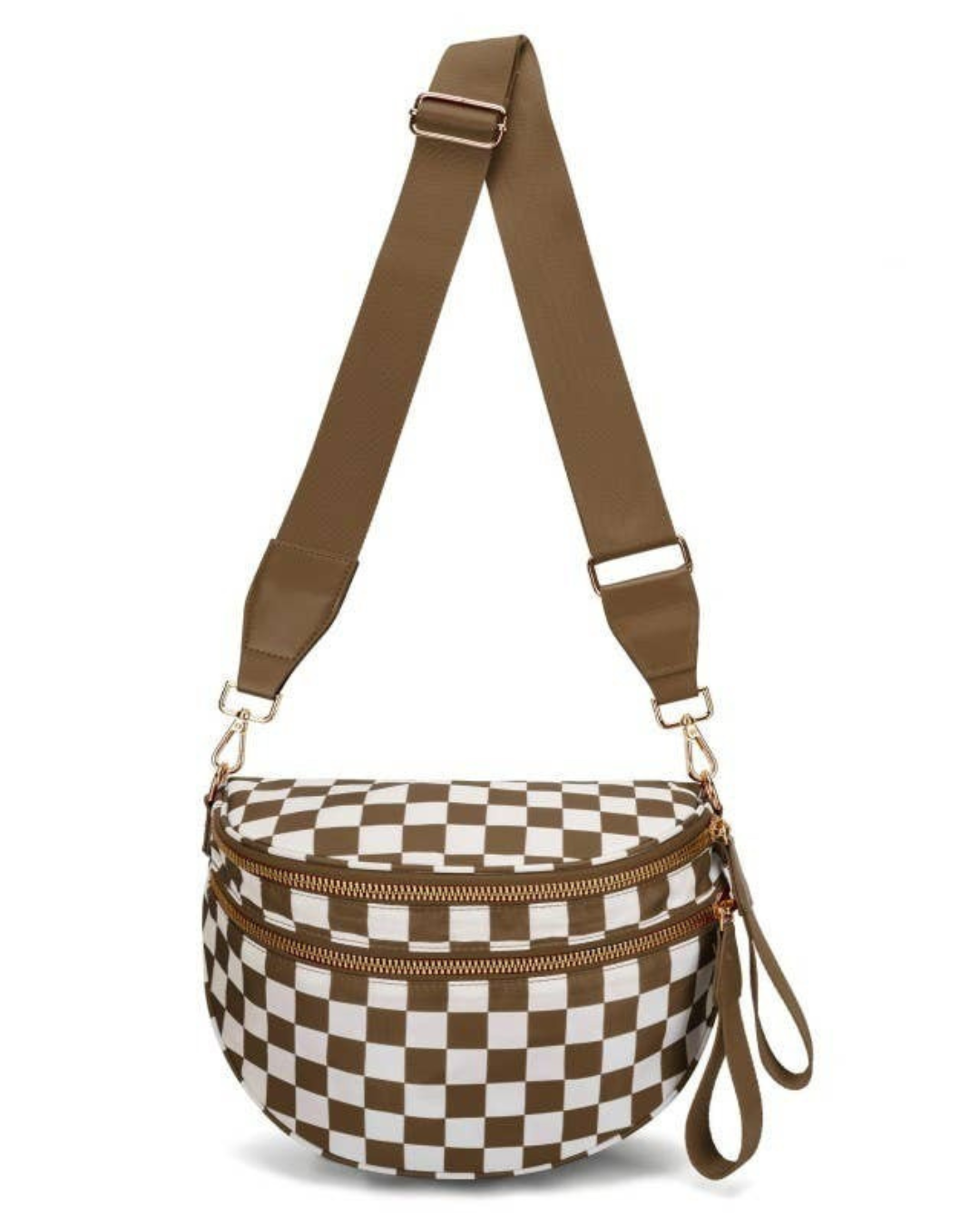 Crossbody Zipper Strap Sling Bum Bag (Brown)
