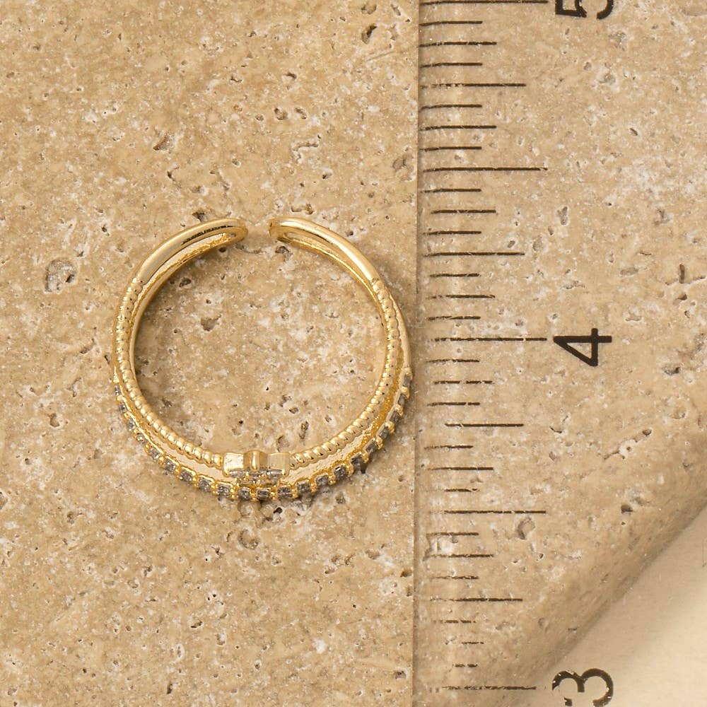 Gold Dipped Cz Pave Row And Star Open Band Ring