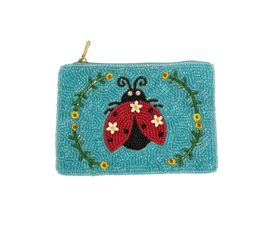 Ladies Lady Bug Themed Fully Beaded Coin Purse