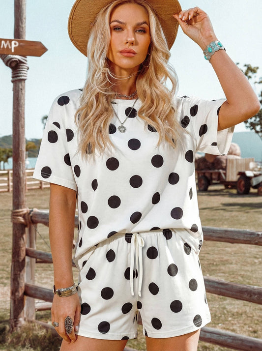 Polka Dot Print Tee Elastic Shorts