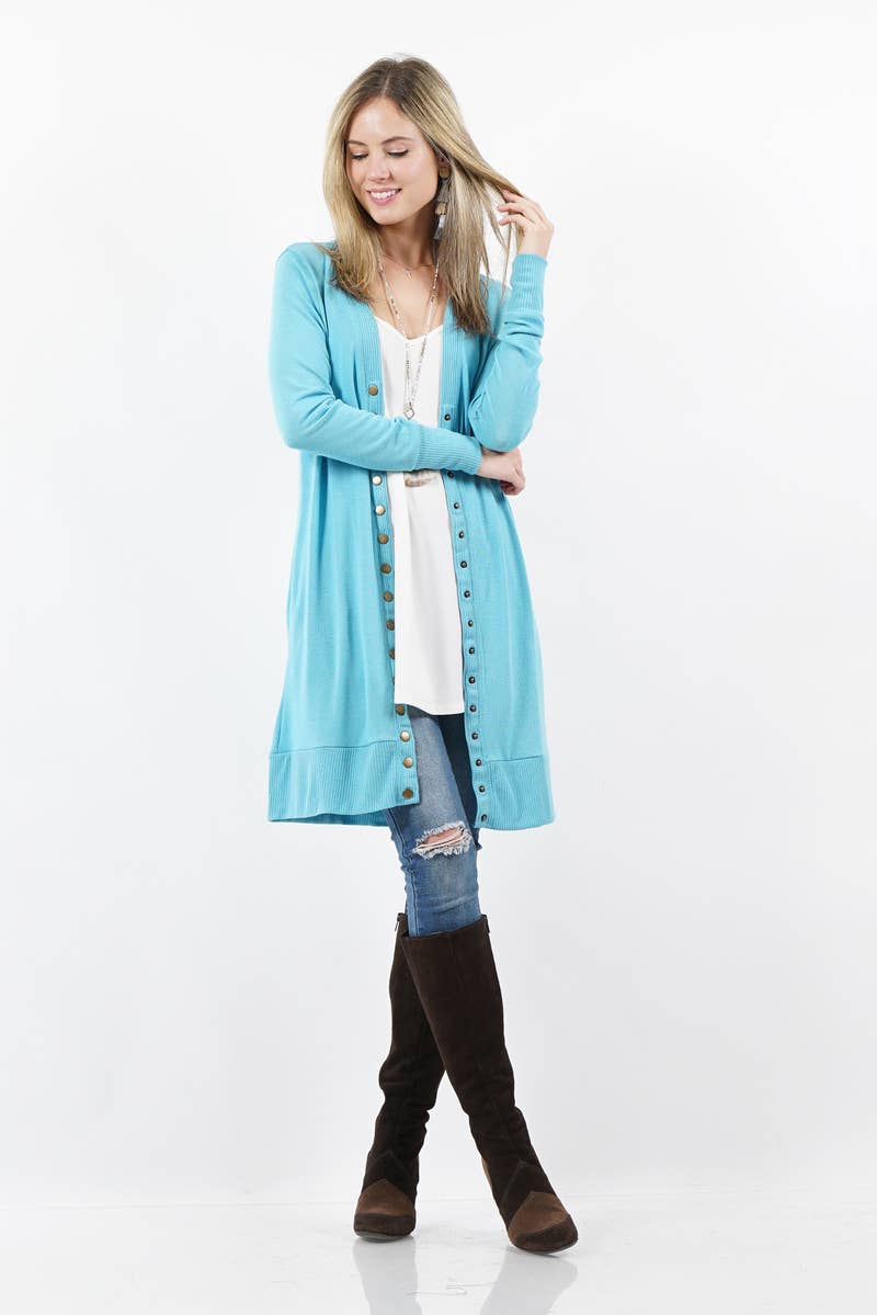 ._ SI-15139 Thigh Length Snap Button Cardigan