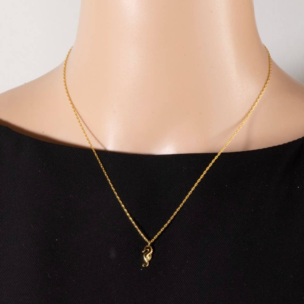 Gold Dipped Sea Horse Pendant Necklace