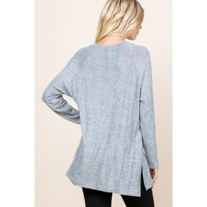Two Tone Ribbed Hack Top - Gray