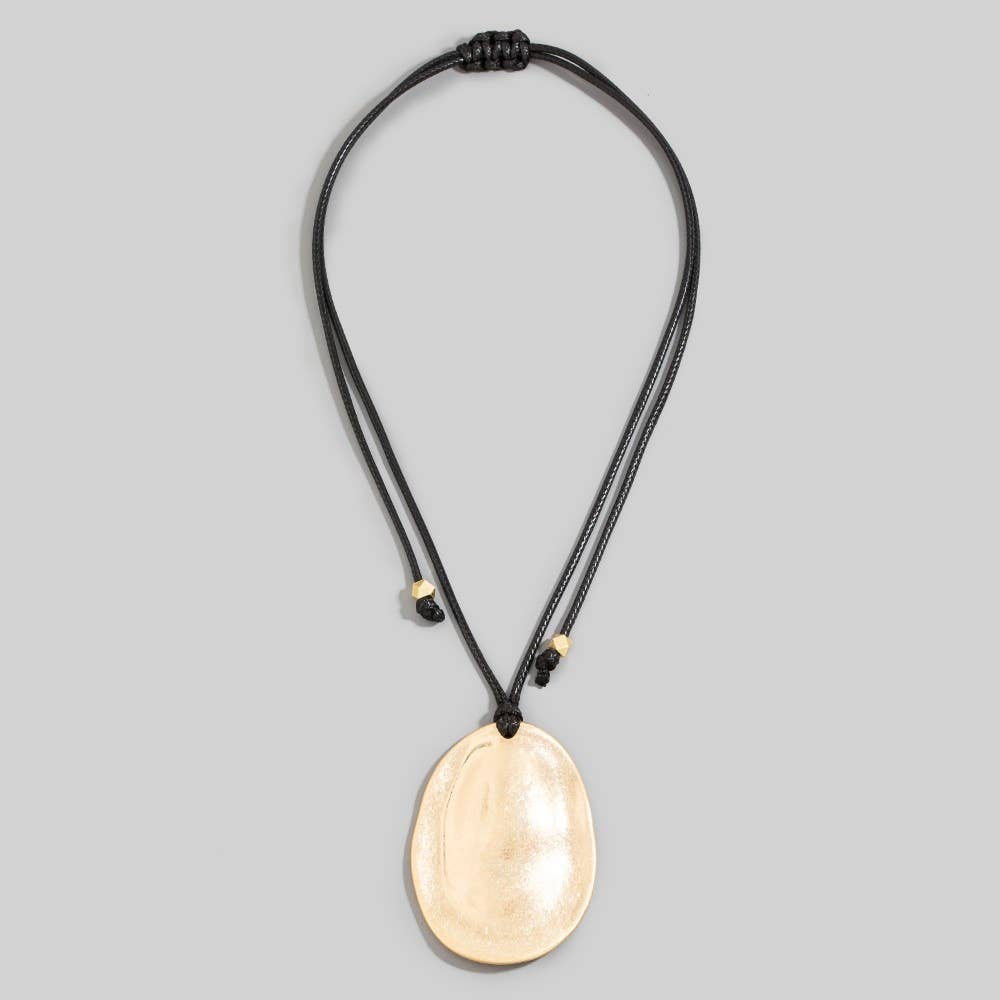 Adjustable Cord Oval Metal Disc Pendant Necklace