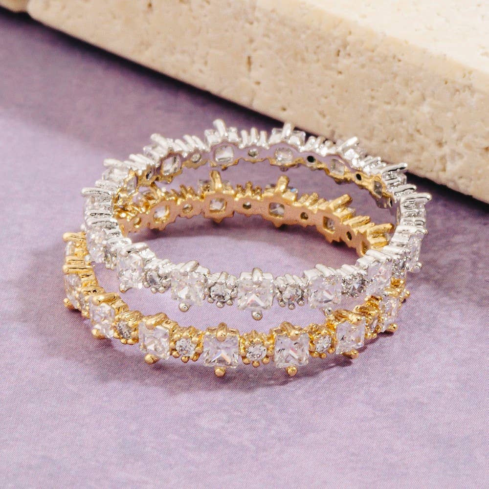 Gold Dipped Cz Square Eternity Band Ring