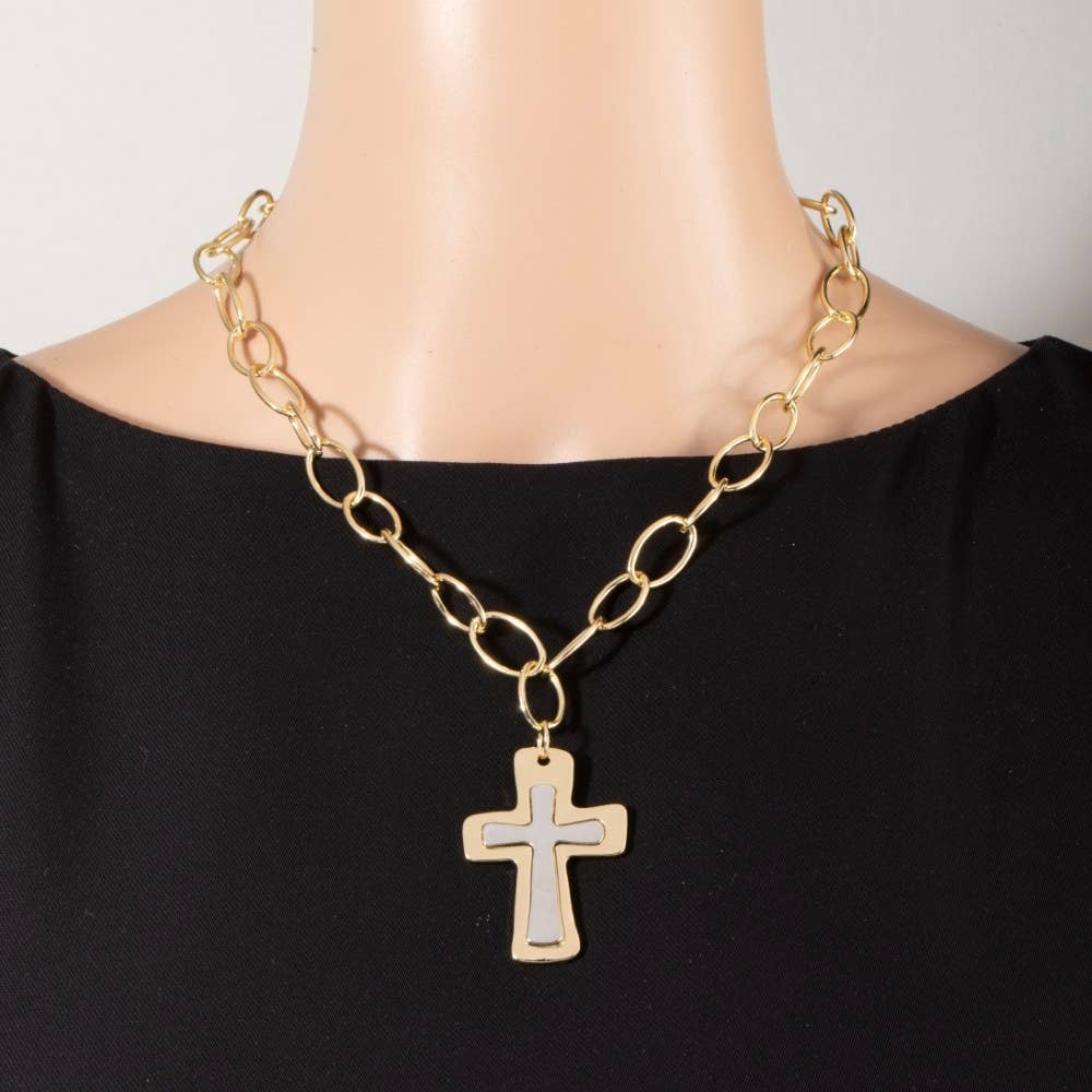 Flat Hammered Cross Pendant Necklace