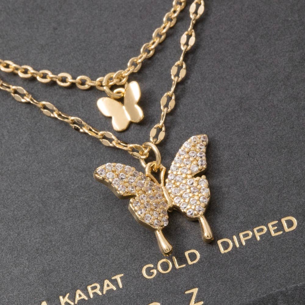 14K Gold Dipped Cz Butterfly Layered Necklace