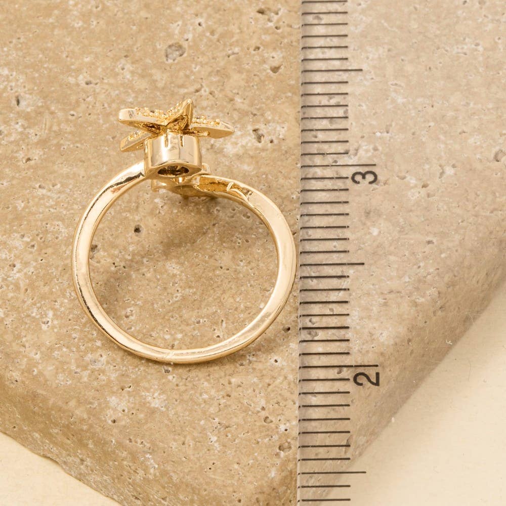 Cz Sea Life Starfish And Turtle Open Ring