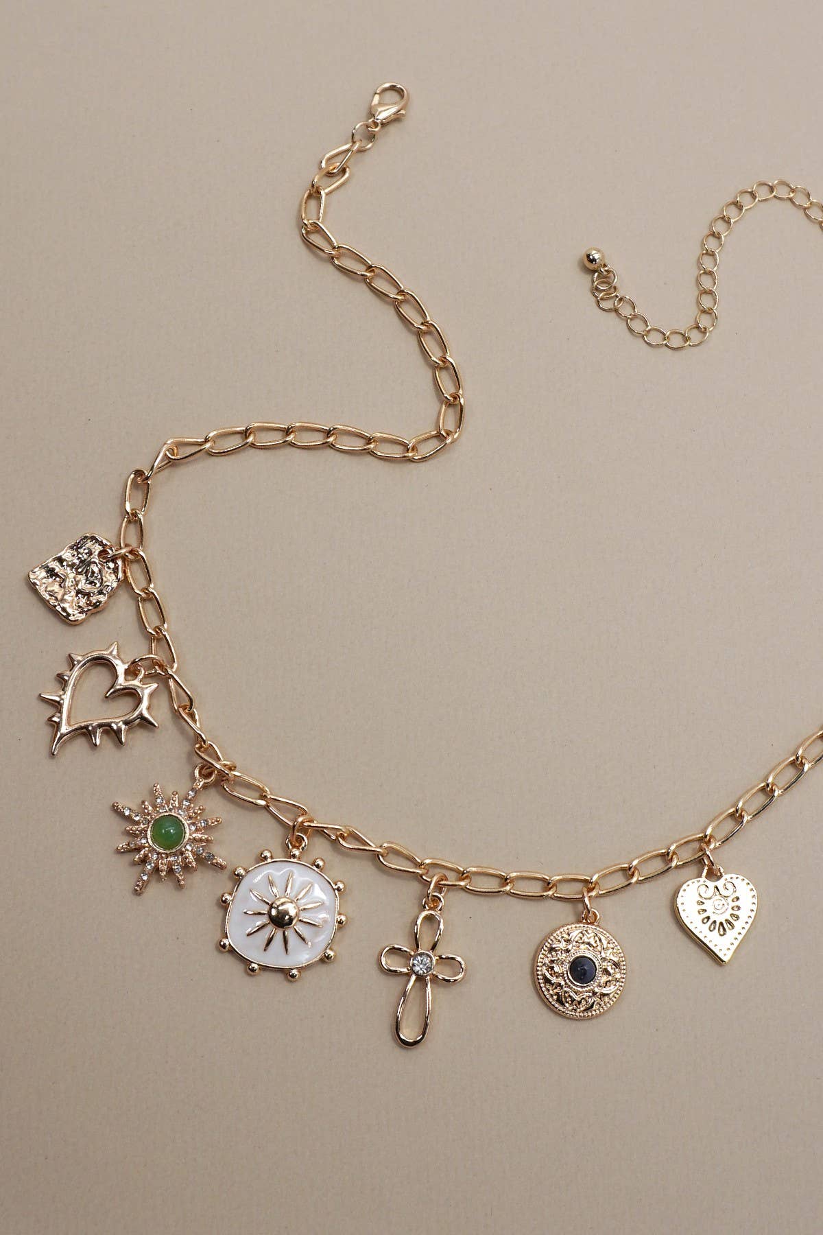 CHARM NECKLACE-HEART CROSS SUNBURST STONE | 80N91423