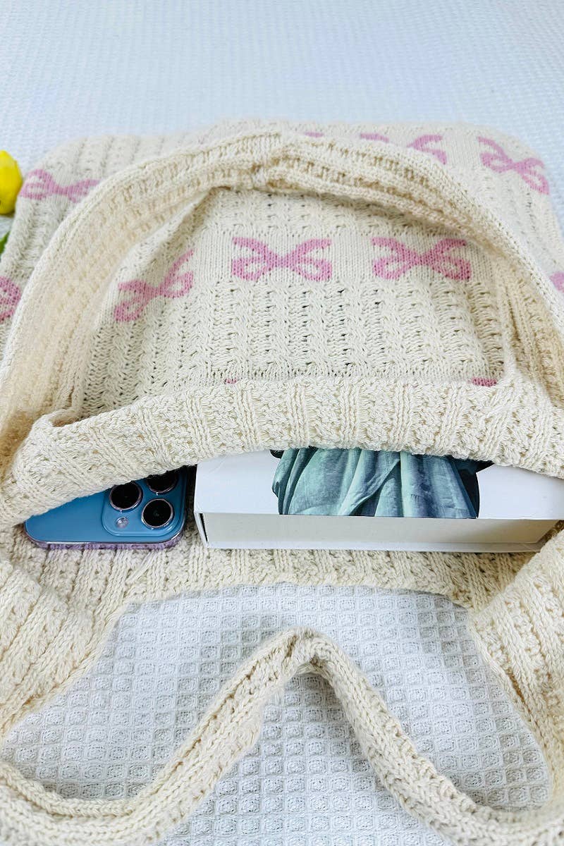 Ribbon Pattern Knitted Crochet Tote Bag