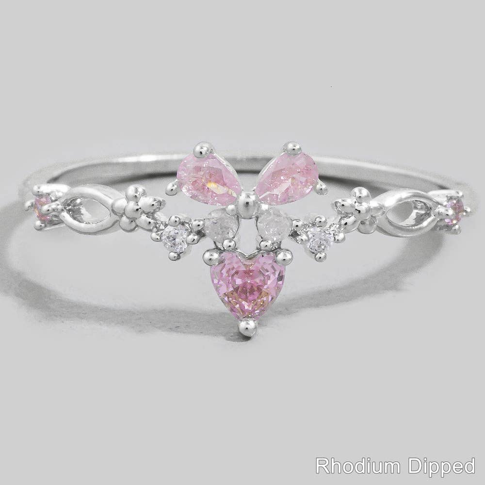 Gold Dipped Cz Butterfly Floral Crown Ring