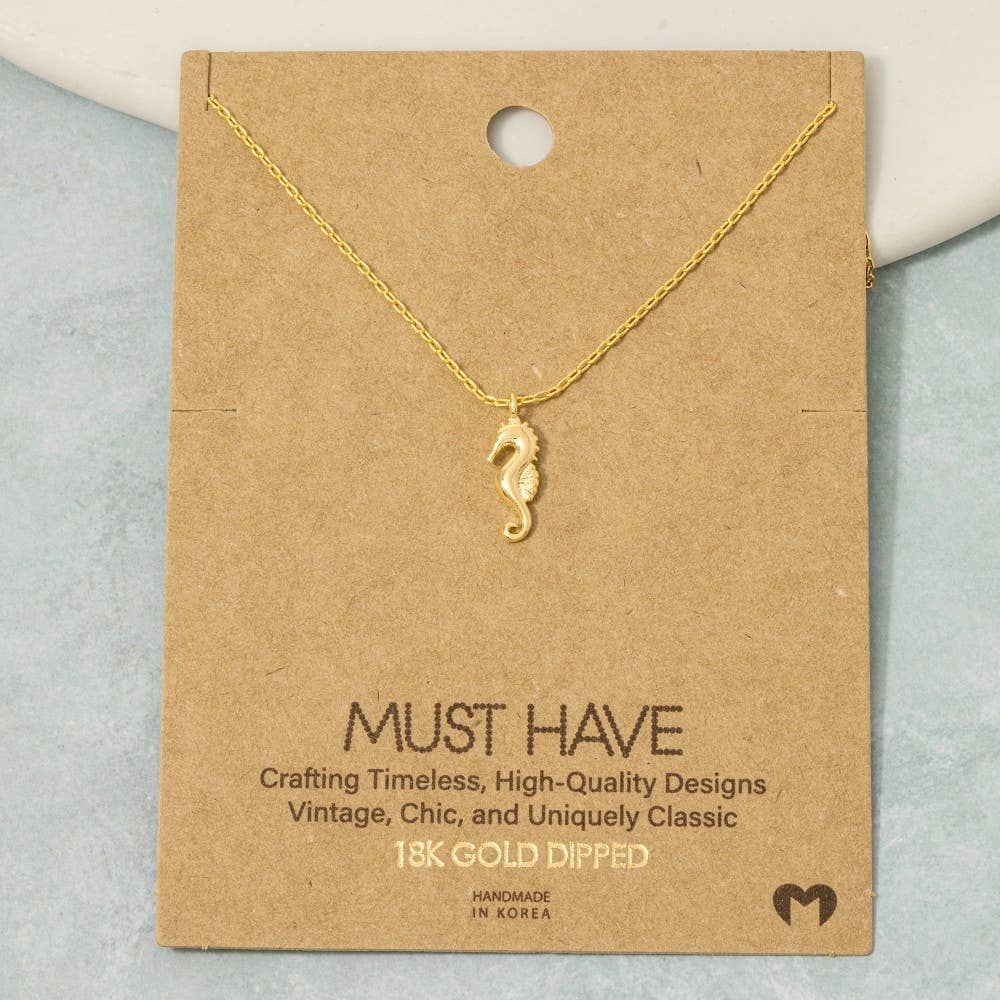 Gold Dipped Sea Horse Pendant Necklace
