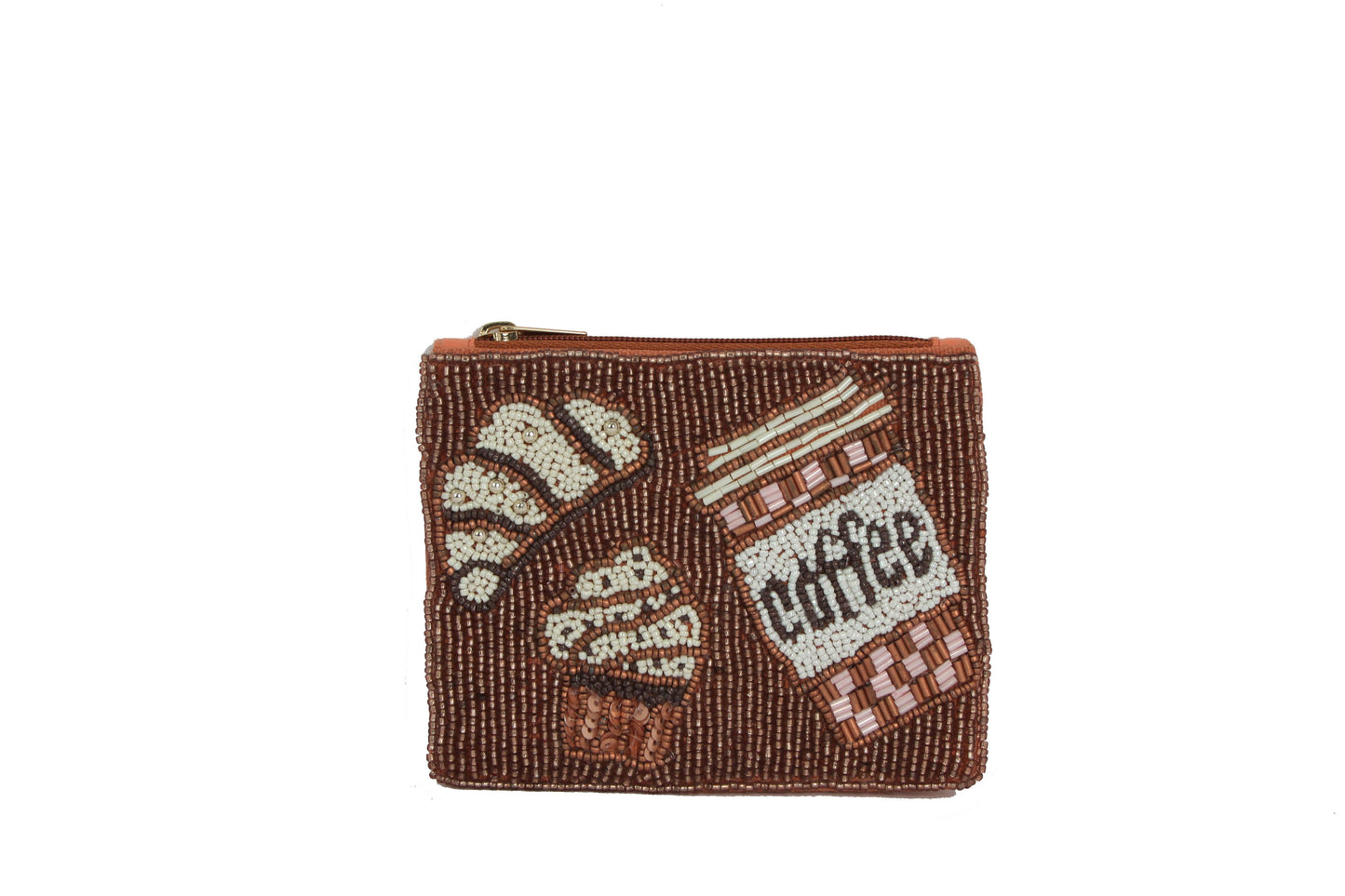 Ladies Coffee Themed Fully Beaded Coin Purse