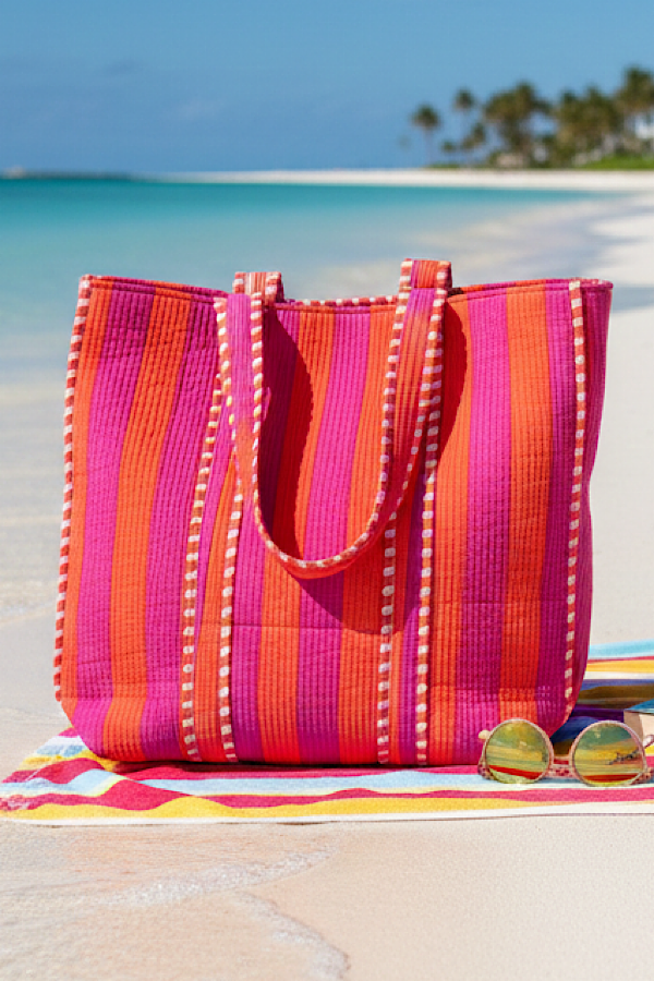 Capri Orange and Pink Striped Tote Bag