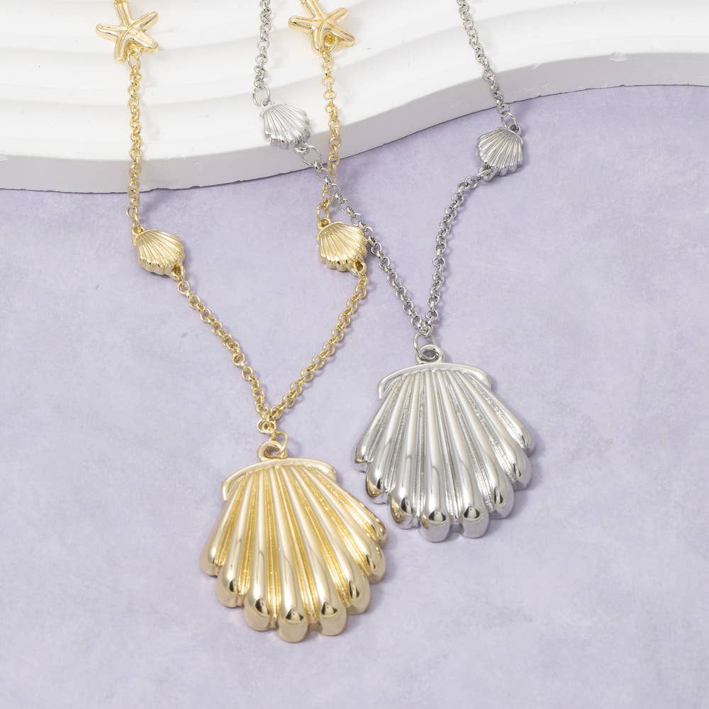 Shell And Starfish Station Chain Necklace