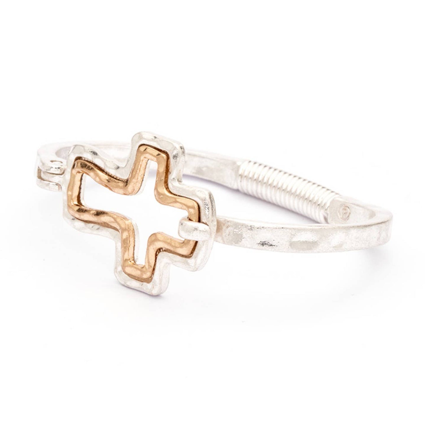 2 Tone Cross Spring Bangle