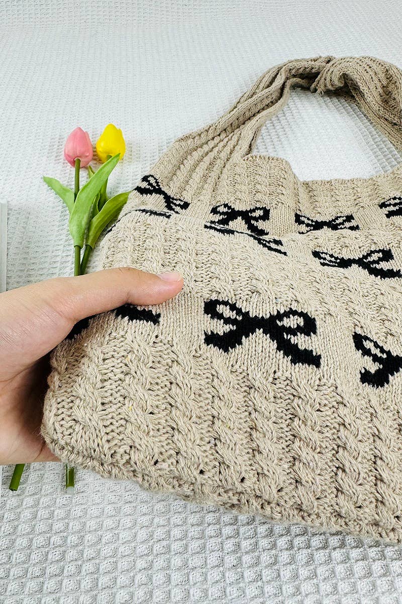 Ribbon Pattern Knitted Crochet Tote Bag