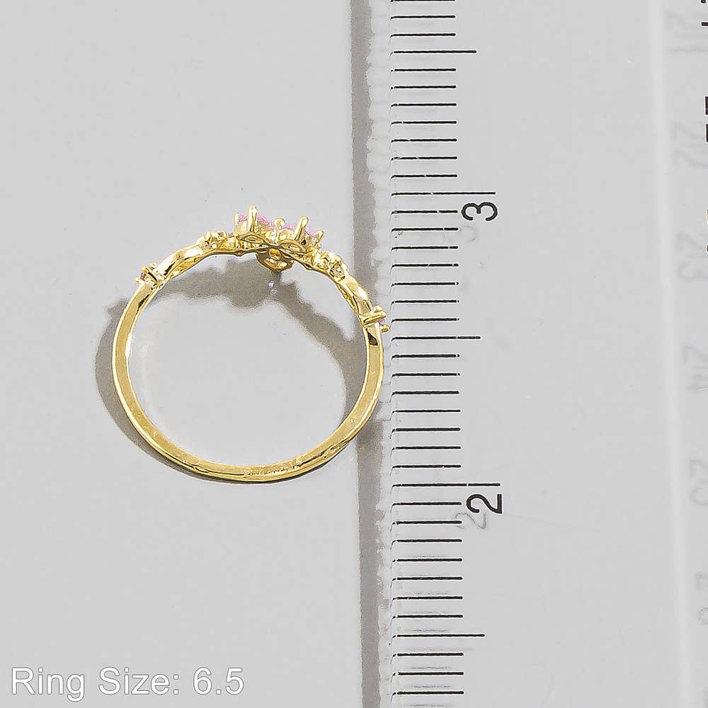 Gold Dipped Cz Butterfly Floral Crown Ring