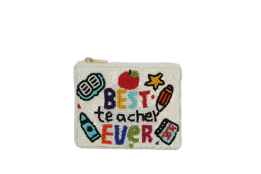 Best Teacher Themed Beaded Coin Purse