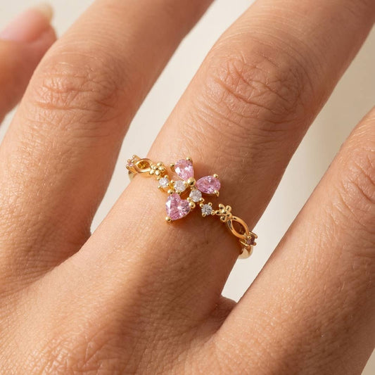 Gold Dipped Cz Butterfly Floral Crown Ring