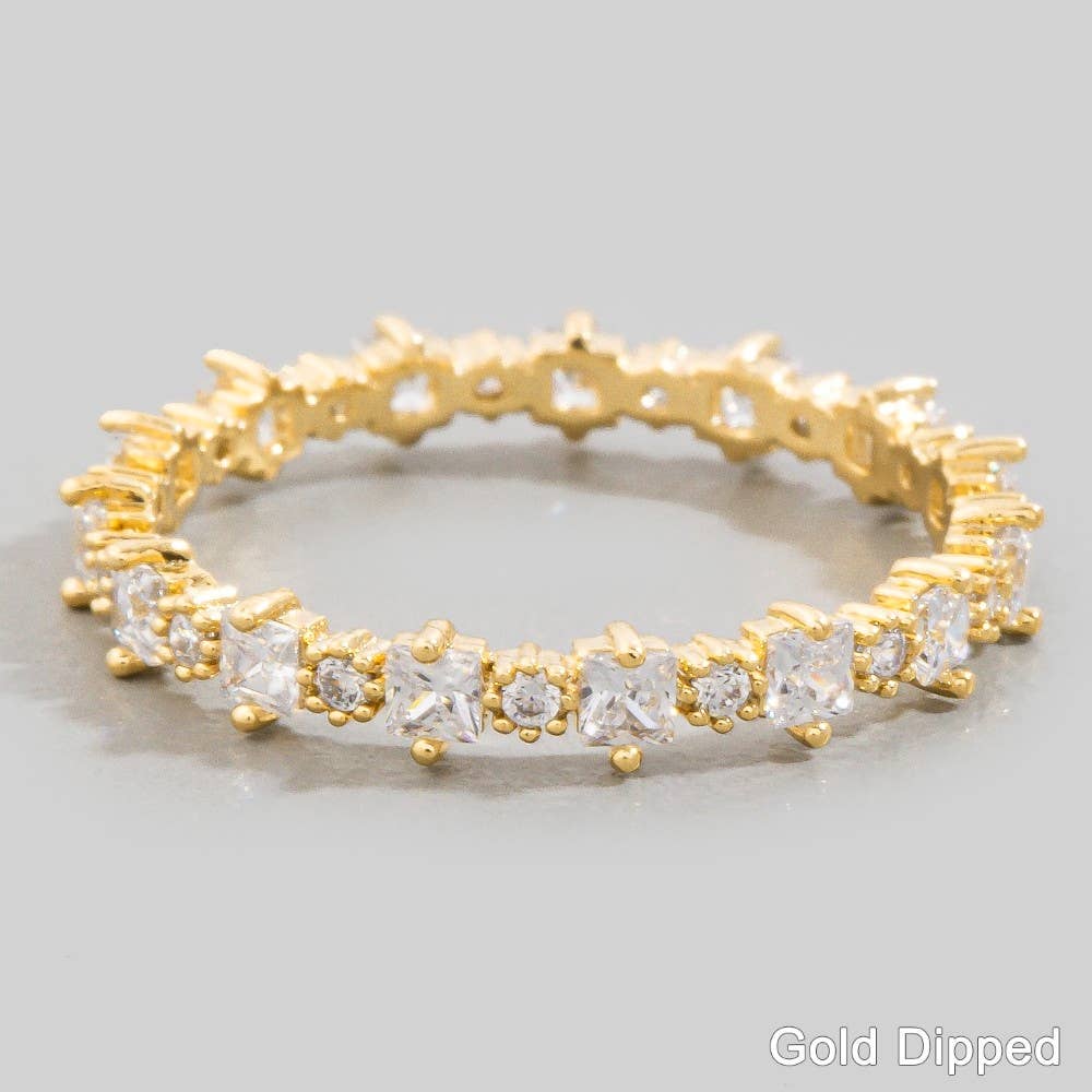 Gold Dipped Cz Square Eternity Band Ring
