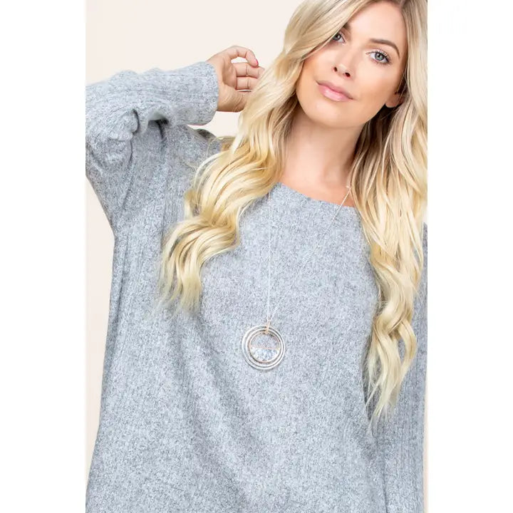 Two Tone Ribbed Hack Top - Gray