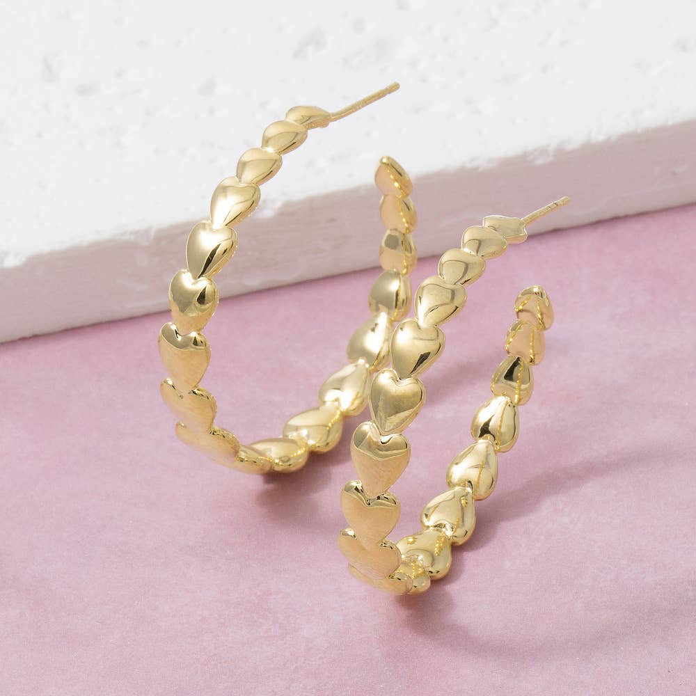 14K Gold Dipped Heart Hoop Ear Set